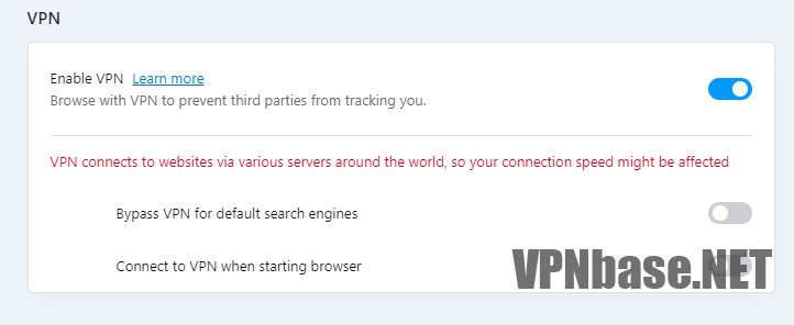 enable VPN in the Opera browser